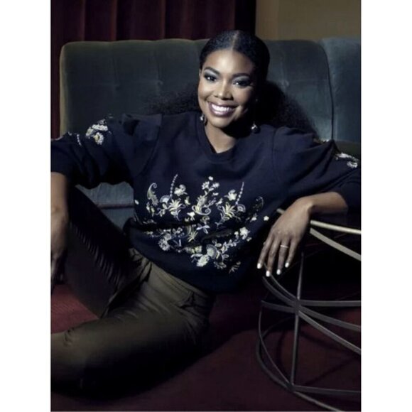 Gabrielle Union NY&C Embroidered Sweatshirt Size M Puff Sleeves Metallic Boho - Picture 11 of 11